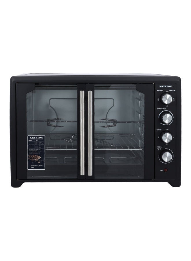 Krypton Electric Oven with Rotisserie and Convection 5L 2800 W KNO6355 - BlackKitchen AppliancesCapacity: 75L With rotisserie, convection and lamp; Can grill 3 big chickens or 4 small chickens High-quality stainless steel heating elements 4 Knobs, easy co